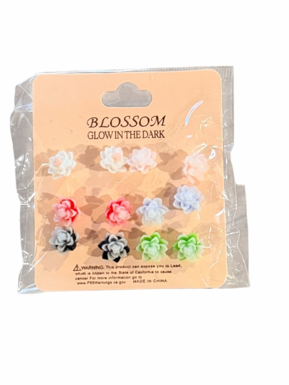 Blossom Flower Stud Earrings Multi Color Pack Glow in the Dark
